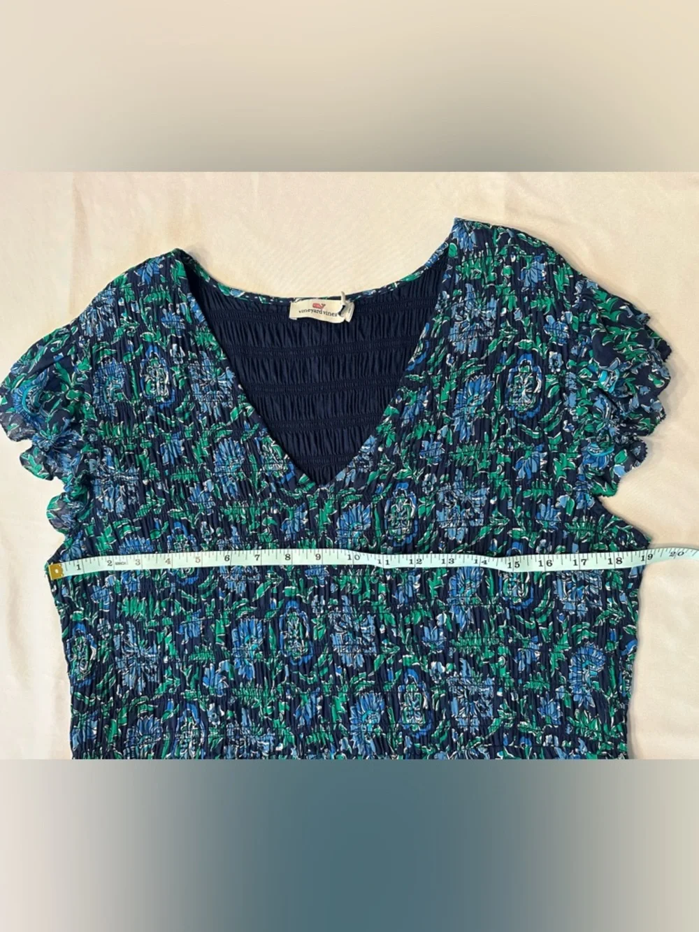 Vineyard Vines Women’s Blue & Green Smocked Anegada Floral Midi Dress Sz. XL - Picture 5 of 6